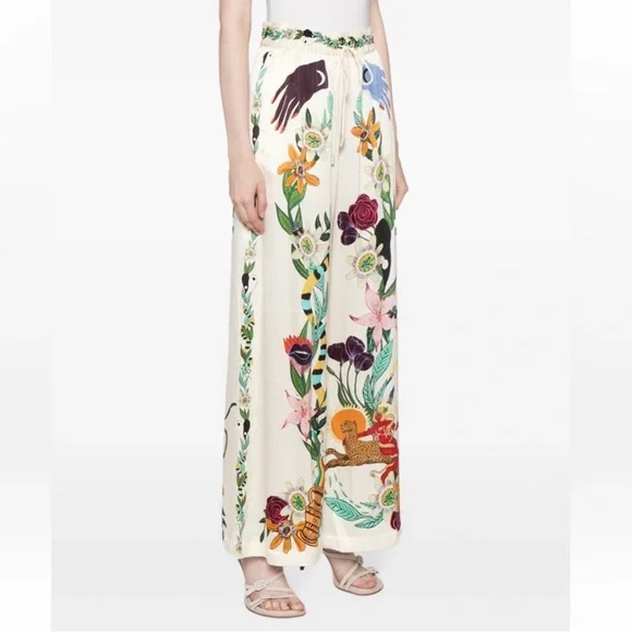 ALÉMAIS Meagan Novelty Printed 100% Silk Pants Size US 2 - Picture 8 of 16